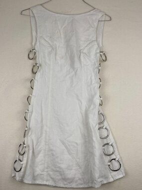 VRG GRL white discoteca mini dress metal o ring open sides xxs
